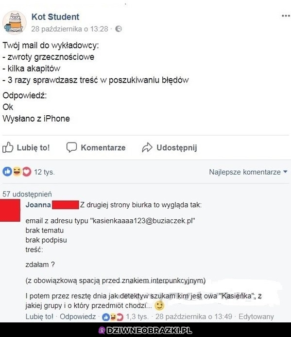 Maile z wykładowcami