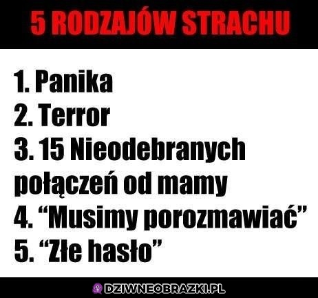 5 rodzajów strachu