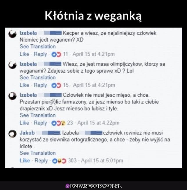 Kłótnia z weganką w necie