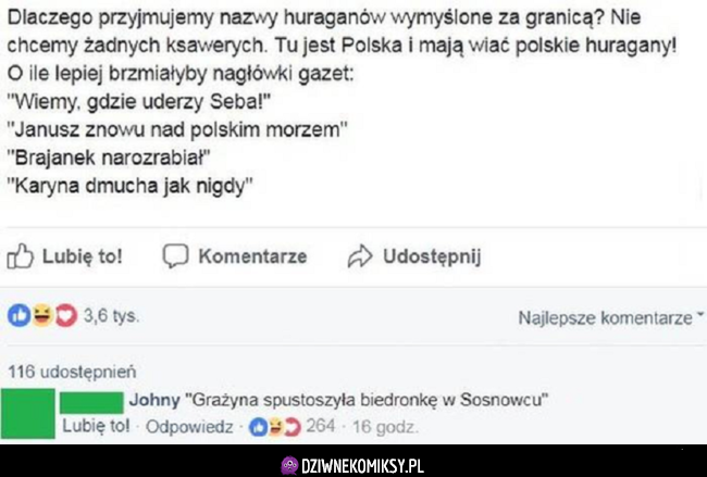 Gdyby nazywać huragany po polsku