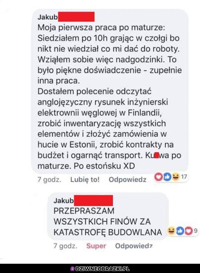 A ty co odje*ałeś w pierwszej pracy?