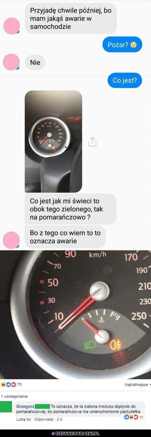 Kiedy ona ma awarię samochodu i się spóźni